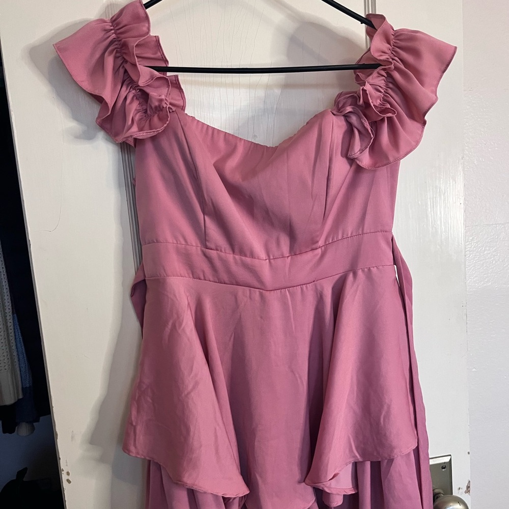 Elegant Pink Ruffle Mini Dress